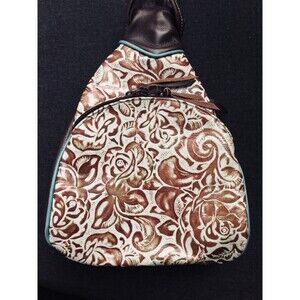 Sling Bag, Backpack, Vintage Floral Brown/Blue. Eugene Leatherworks 13x10x2